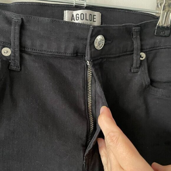 Agolde Filter Free High Rise Denim Dark Wash Casual Skinny Leg Jeans Black 28 - Picture 6 of 10